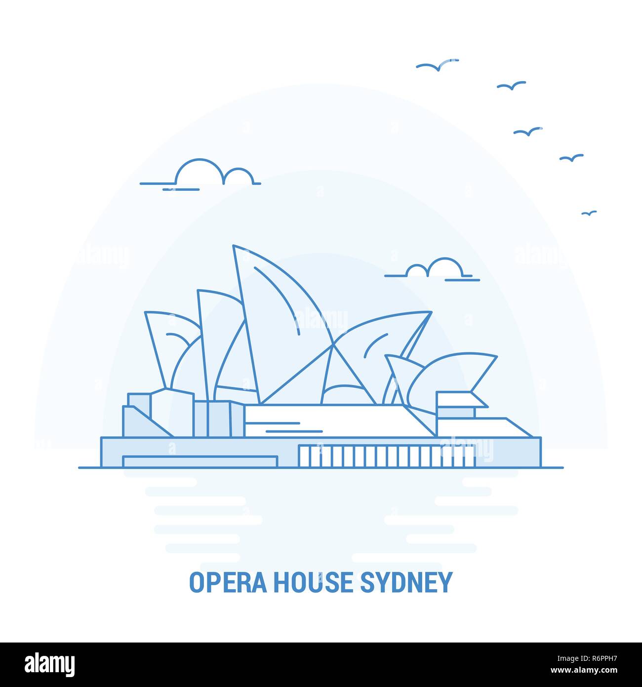 OPERA HOUSE Landmark blu. Background creativo e modello di poster Illustrazione Vettoriale