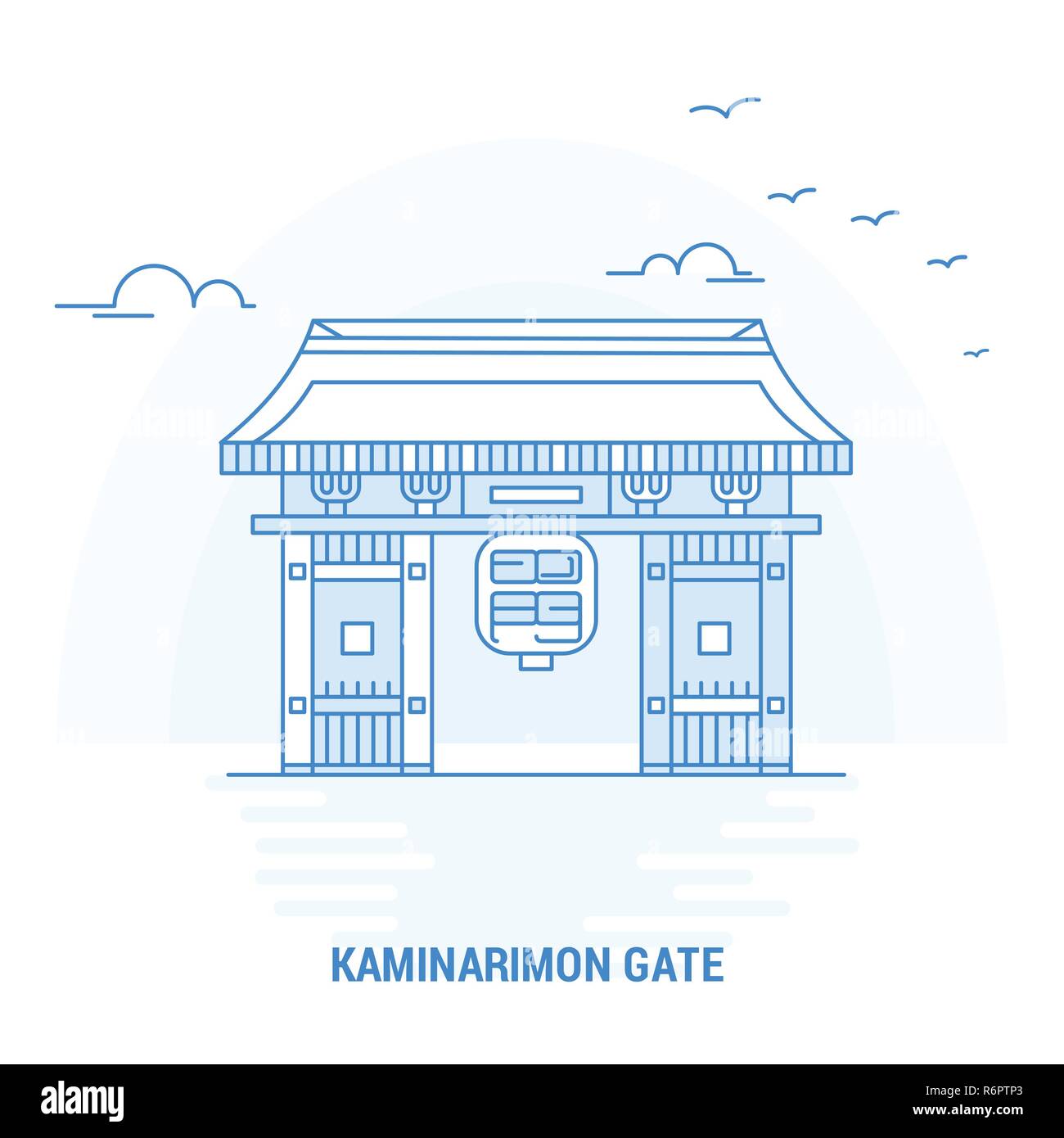 KAMINARIMON GATE Landmark blu. Background creativo e modello di poster Illustrazione Vettoriale