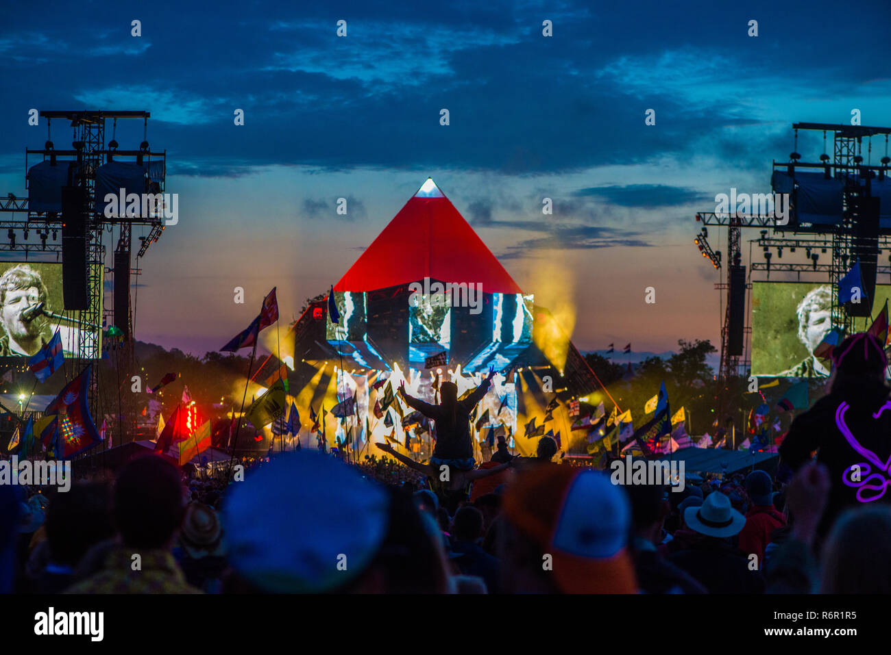 Glastonbury Festival 2018, Ed Sheeran sullo stadio di Pryamid domenica sera Foto Stock