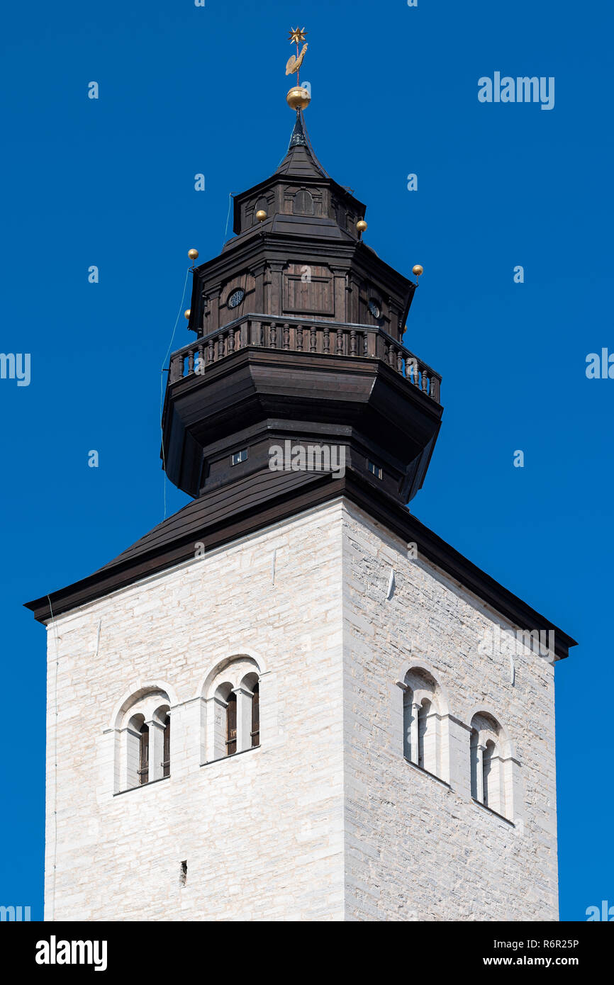 Il campanile della chiesa, cattedrale, Sito Patrimonio Mondiale dell'UNESCO, Visby, isola di Gotland, Svezia Foto Stock