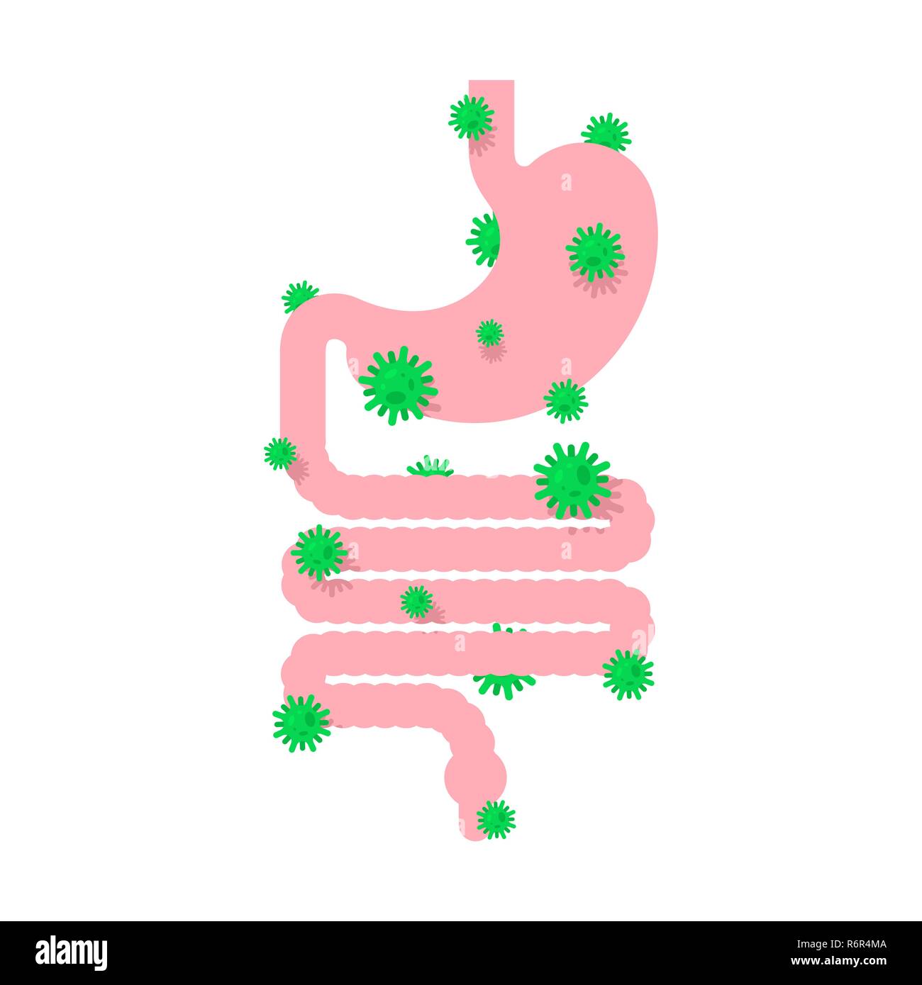 Malati nel tratto gastrointestinale. Malate di organi interni. Dolorante di virus e batteri. Malattia umana sofferente. Illustrazione Vettoriale