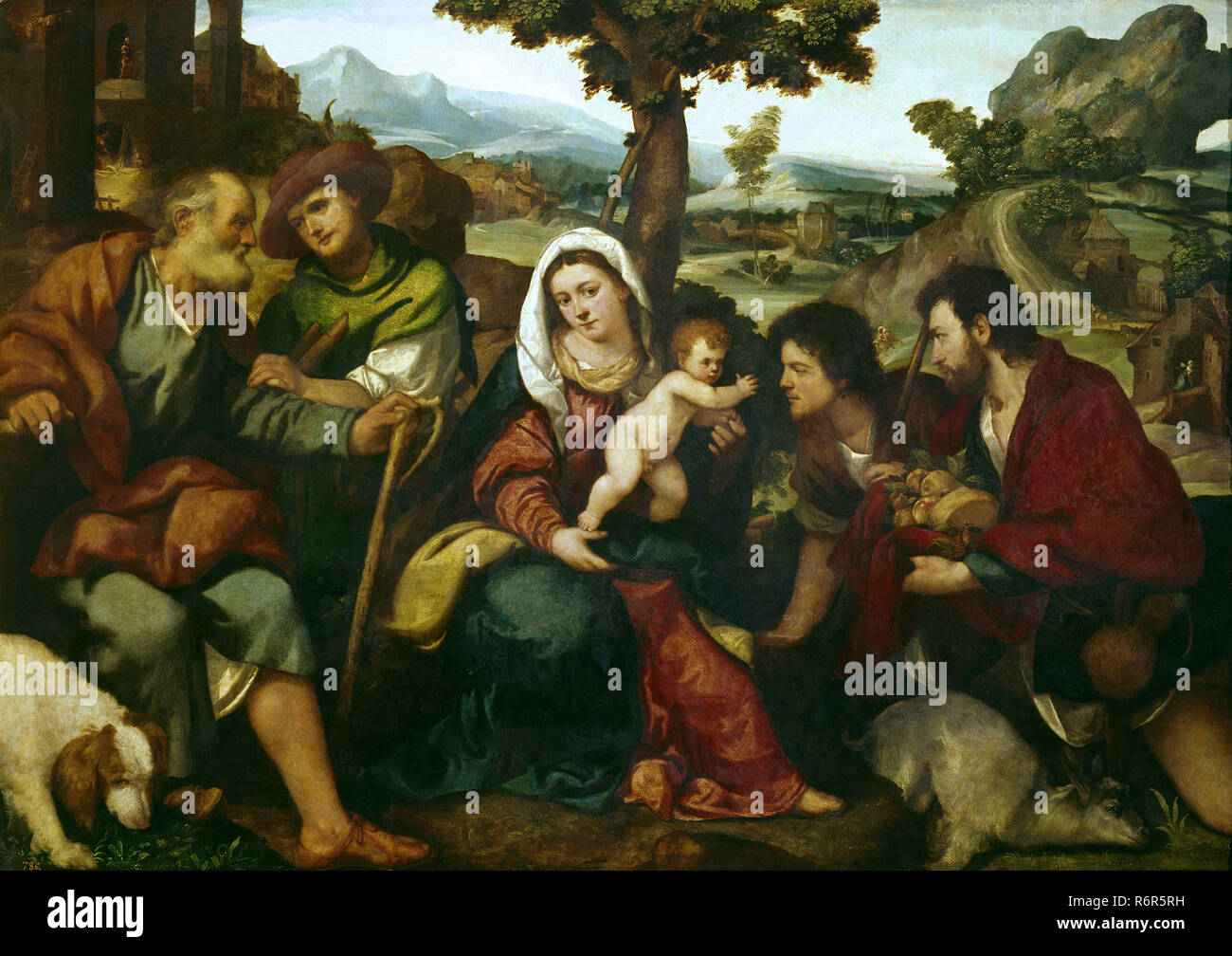 "L'Adorazione dei Pastori", ca. 1523 olio su pannello, 118 cm x 168 cm, P00269. Autore: Veronese, Bonifazio. Posizione: Il MUSEO DEL PRADO-PINTURA. MADRID. Spagna. Foto Stock