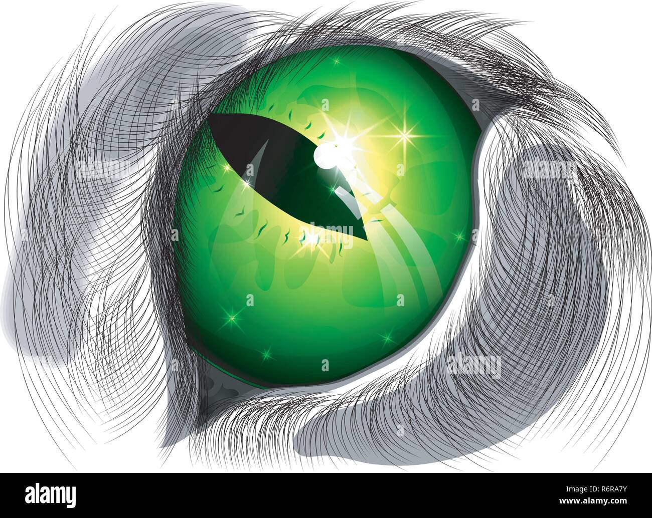Illustrazione vettoriale di verde occhio di gatto contro un mantello bianco Illustrazione Vettoriale