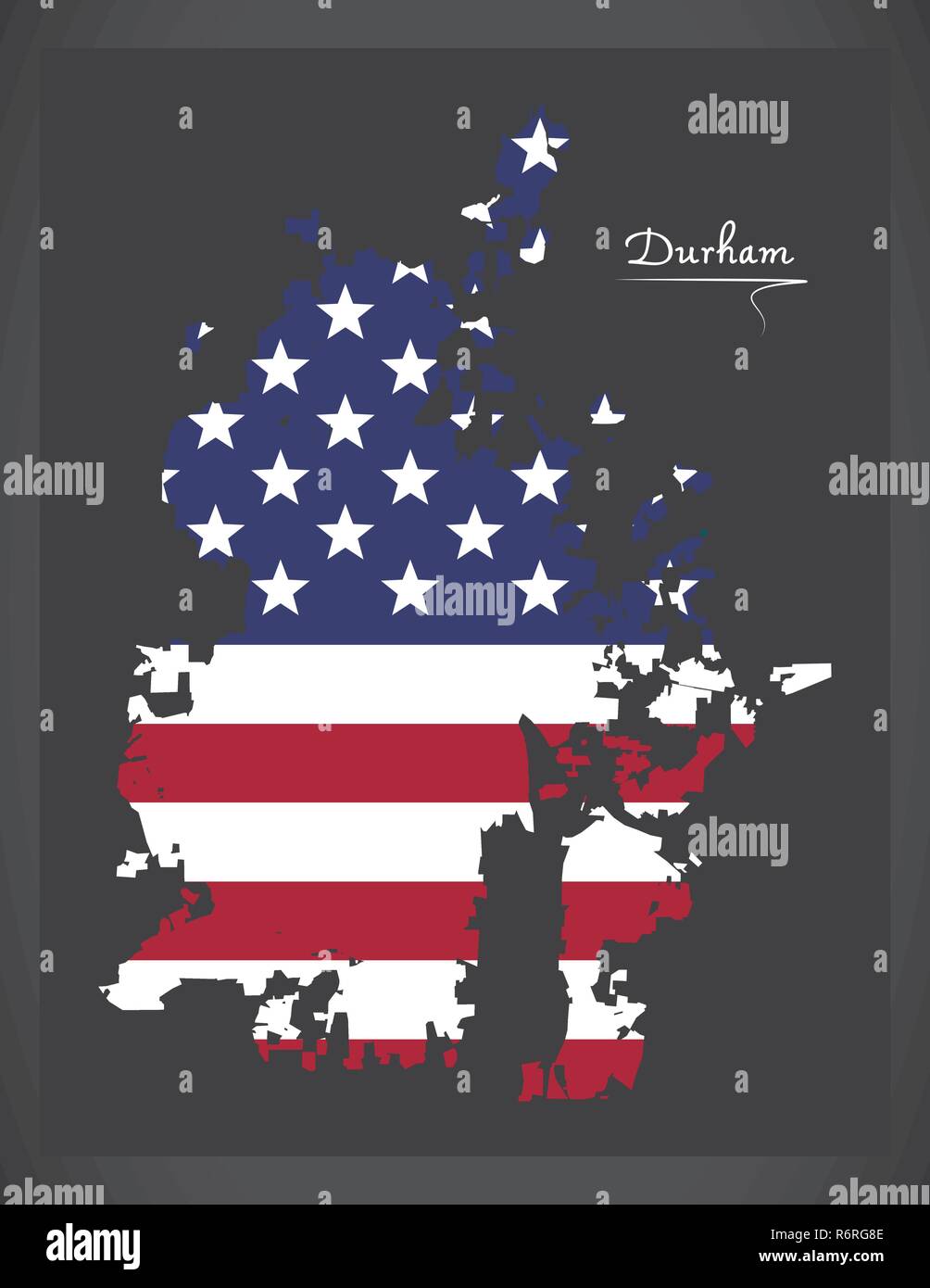 Durham North Carolina mappa della città con American bandiera nazionale illustrazione Illustrazione Vettoriale