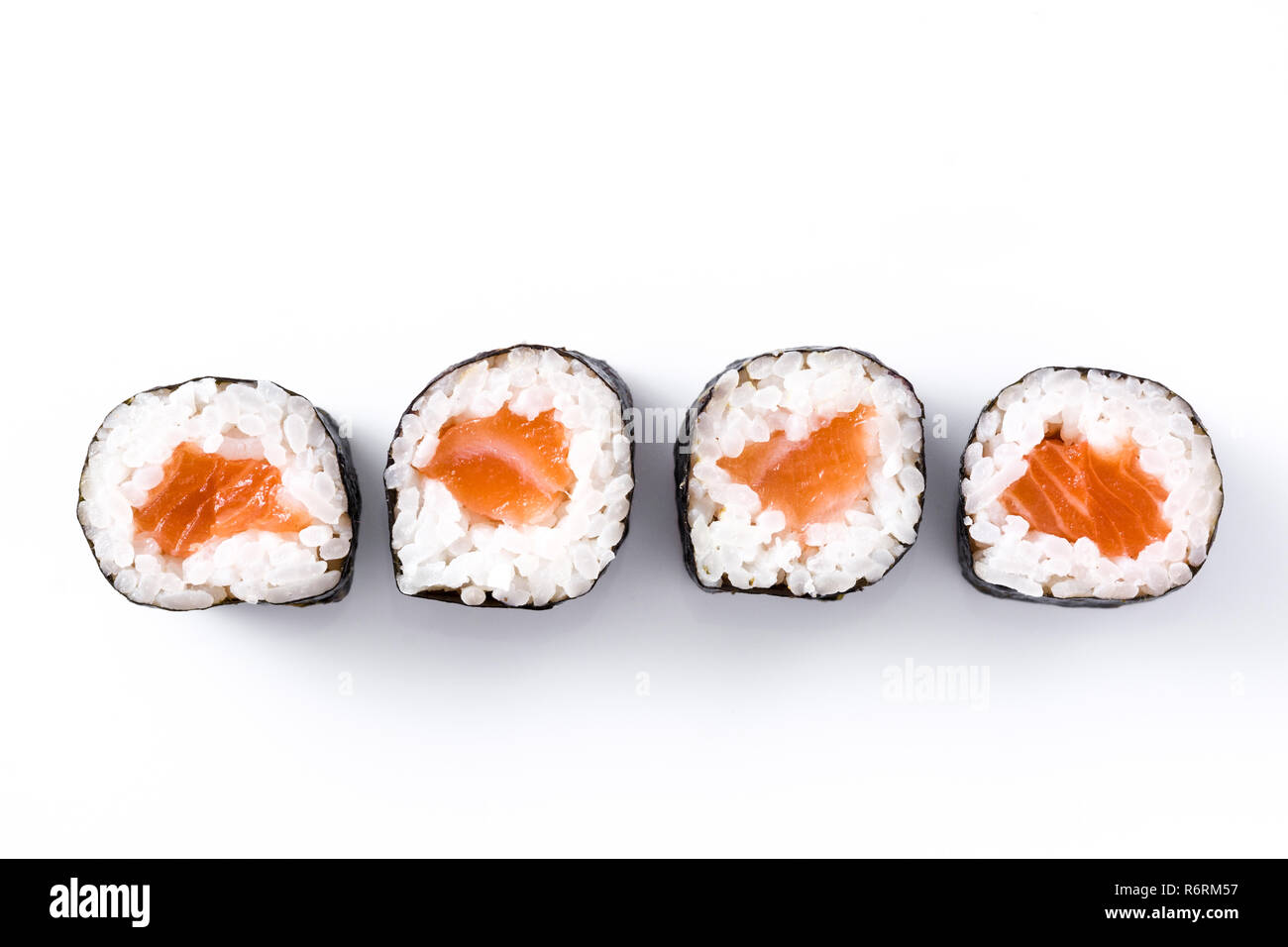 Sushi isolati su sfondo bianco. Vista superiore Foto Stock