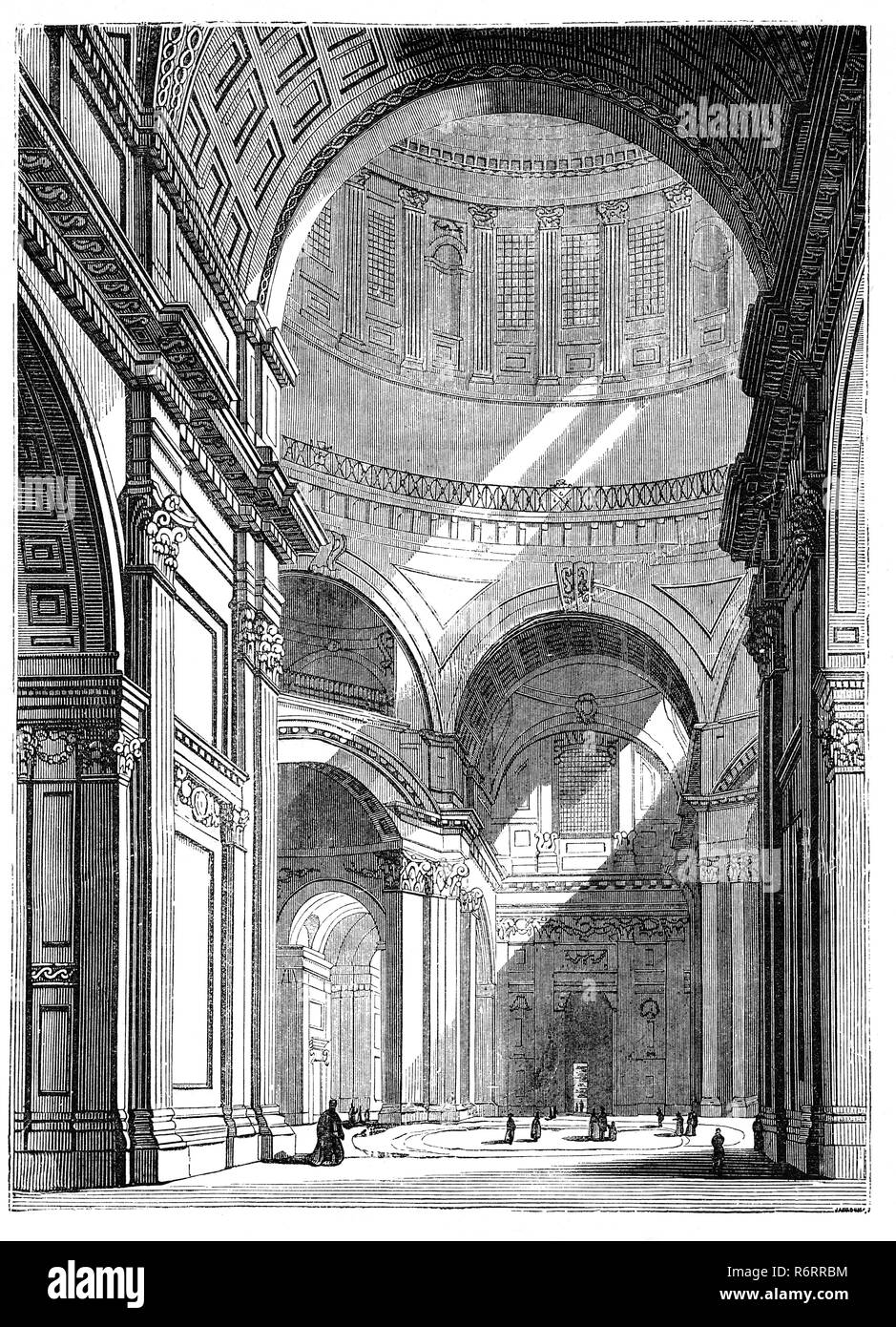 Gli interni della cattedrale di St Paul, Londra, è una cattedrale anglicana, la sede del vescovo di Londra e la chiesa madre della diocesi di Londra. Si siede su Ludgate Hill nel punto più alto della città di Londra. La sua dedizione a Paolo Apostolo risale alla chiesa originaria su questo sito, fondata in ANNUNCIO 604. L'attuale cattedrale risalente alla fine del XVII secolo, è stato progettato in inglese in stile barocco da Sir Christopher Wren. La sua costruzione completata nel Wren's lifetime, era parte di un grande programma di ricostruzione della città dopo il Grande Incendio di Londra. Foto Stock