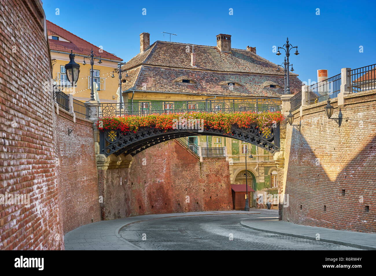 Ponte in ferro, bugiardi Bridge, Sibiu, Transilvania, Romania Foto Stock