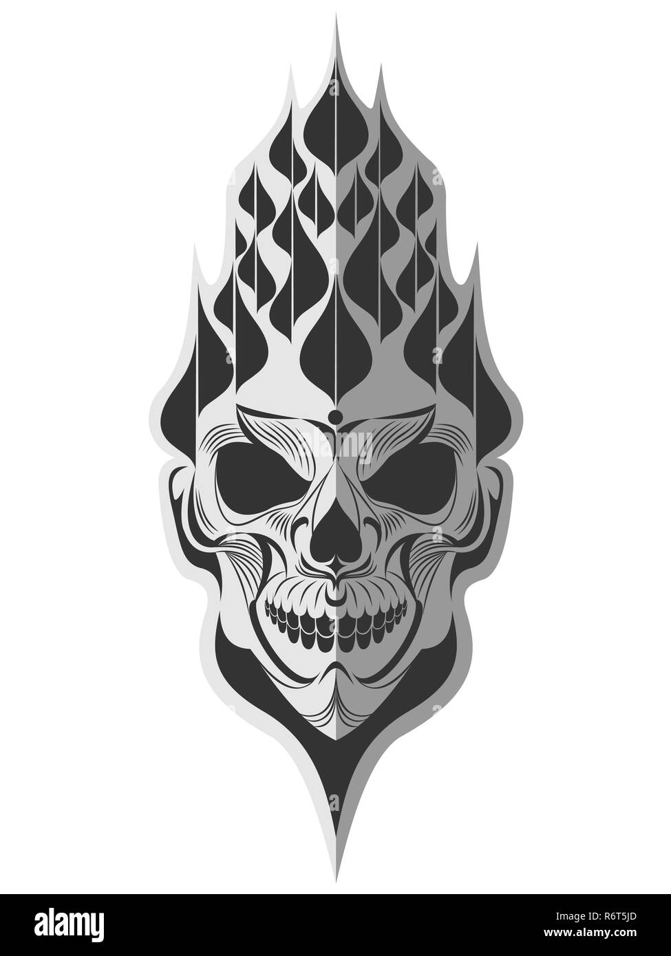 Decorative in bianco e nero cranio carta piatto arte memorabile per adesivo tatuaggio o stampare t-shirt Foto Stock