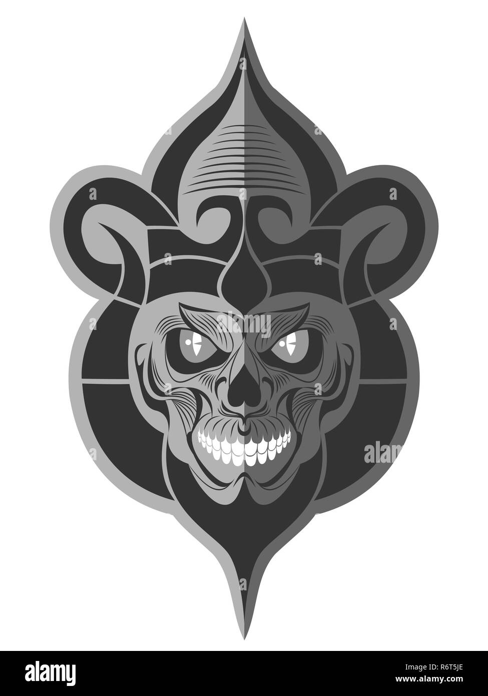 Decorative in bianco e nero il male mouse cranio con denti bianchi carta piatto arte memorabile per adesivo tatuaggio o stampare t-shirt Foto Stock