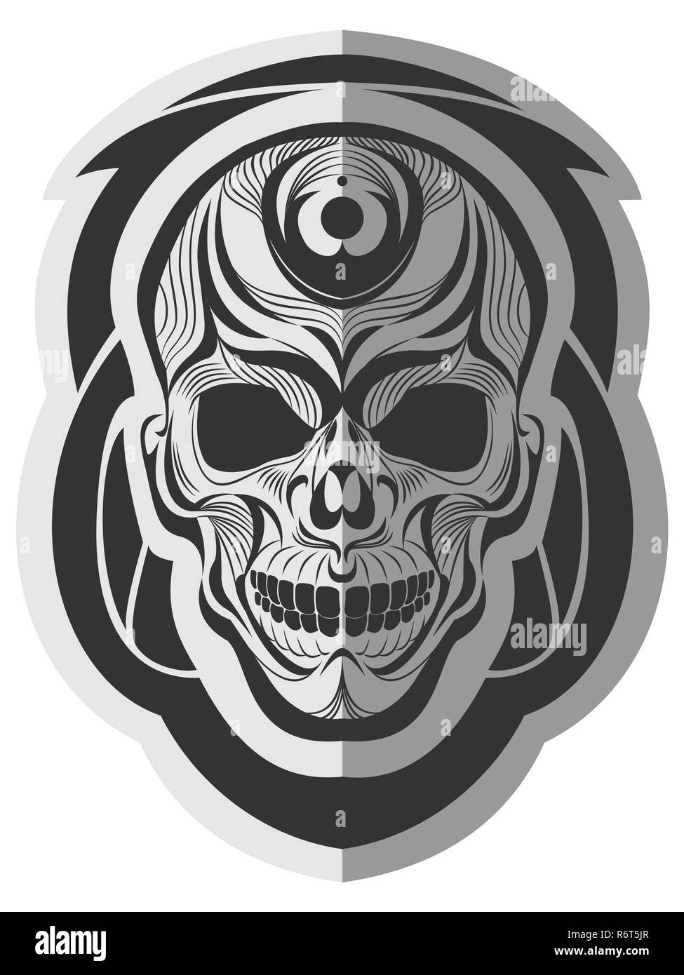 Decorative in bianco e nero cranio carta piatto arte memorabile per adesivo tatuaggio o stampare t-shirt Foto Stock