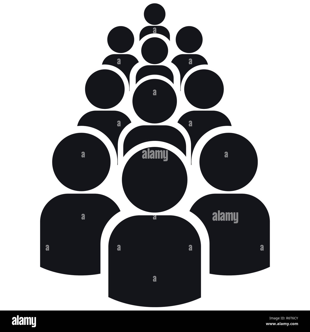 Icona di gruppo di dieci persone sagome. Illustrazione semplice. Isolato su uno sfondo bianco. Foto Stock