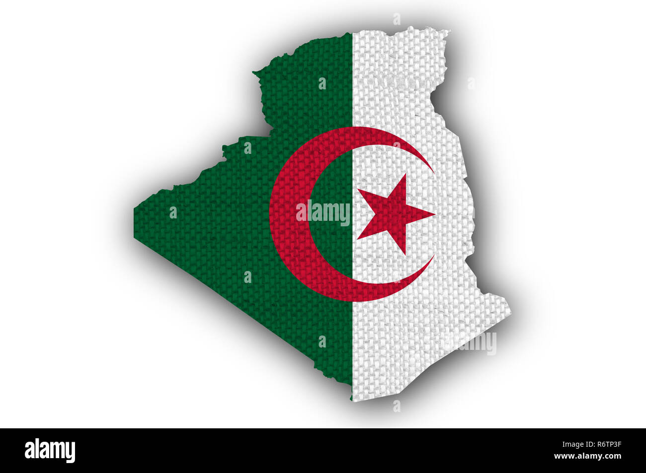 Mappa e bandiera di Algeria su vecchie lenzuola Foto Stock