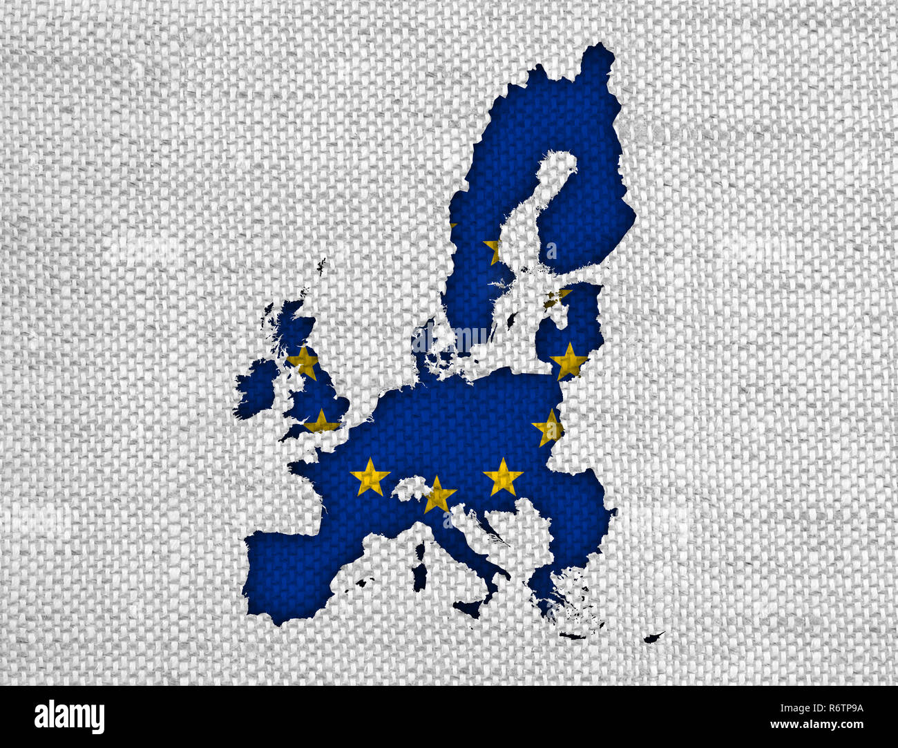 Mappa e bandiera dell'UE sulle vecchie lenzuola Foto Stock