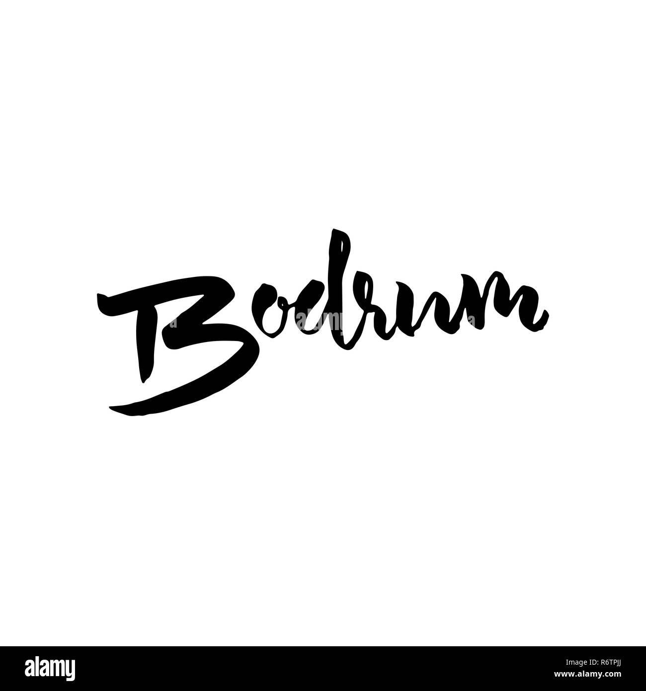 Bodrum, Turchia. Tipografia pennello asciutto lettering design. Disegnato a mano poster di calligrafia. Illustrazione Vettoriale. Illustrazione Vettoriale