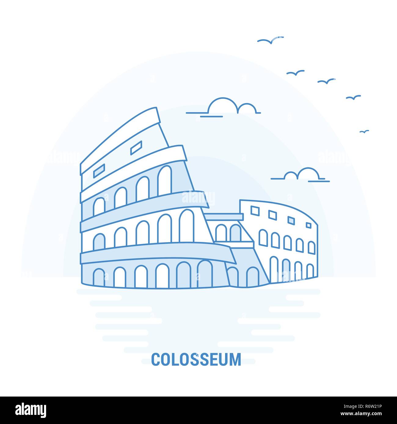 Colosseo Landmark blu. Background creativo e modello di poster Illustrazione Vettoriale