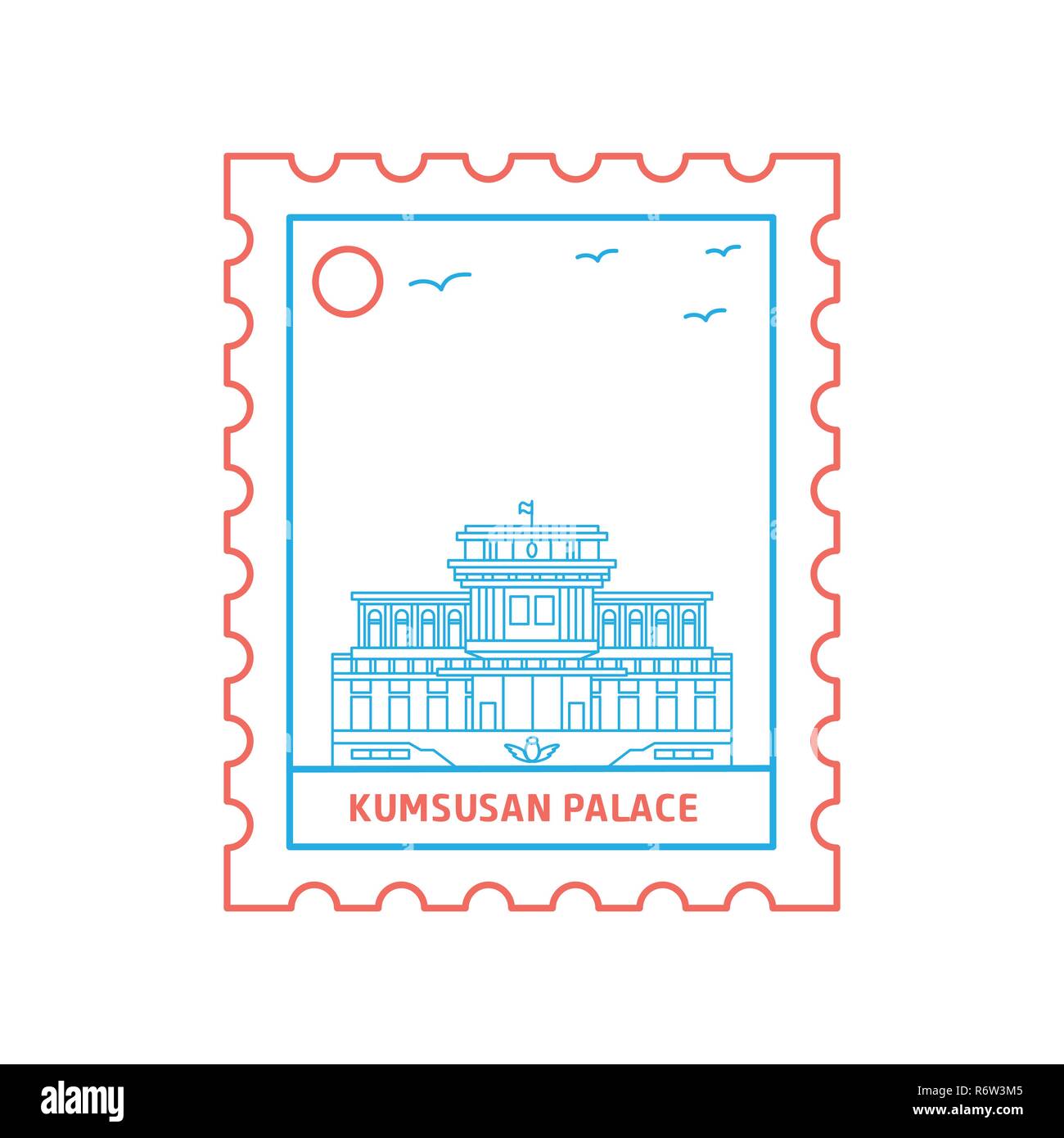 Palazzo KUMSUSAN francobollo blu e rosso stile di linea, illustrazione vettoriale Illustrazione Vettoriale