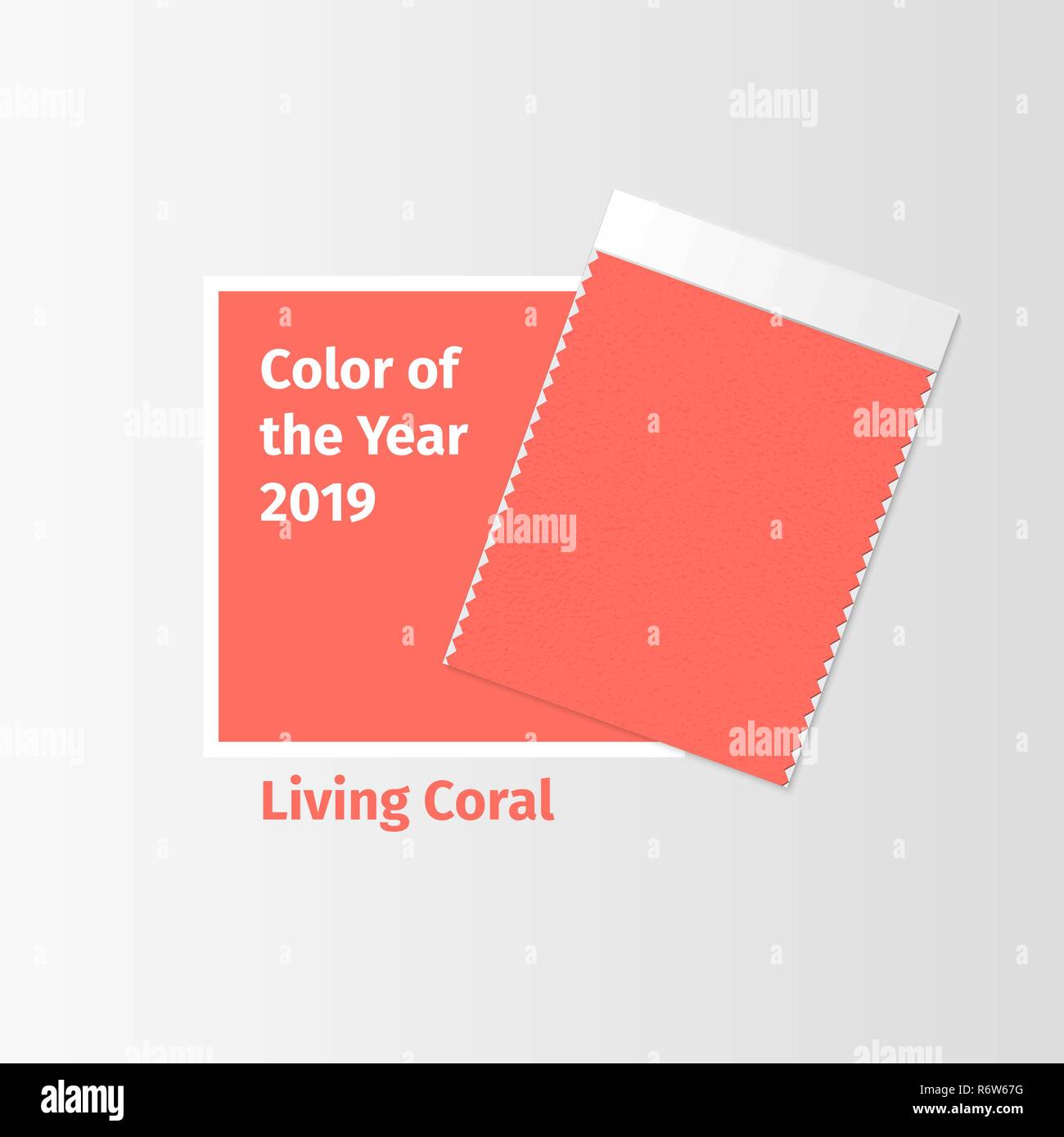 Campioni di tessuto tessile modello swatch per interior design mood board con coralli viventi 2019 colore dell'anno. Alla moda di tavolozza di colori, rosso pezza di tessuto. Illustrazione Vettoriale per i post del blog Illustrazione Vettoriale