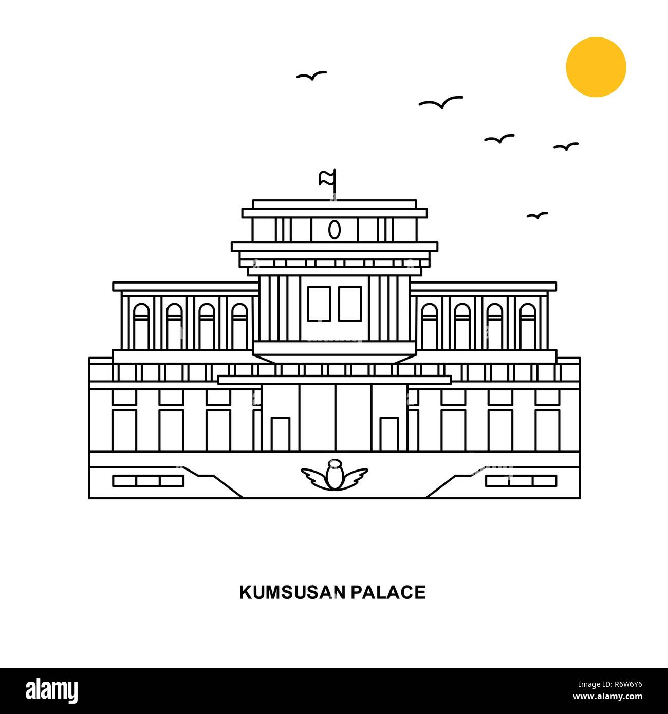 Palazzo KUMSUSAN monumento. Viaggi nel mondo naturale sfondo illustrazione in stile linea Illustrazione Vettoriale