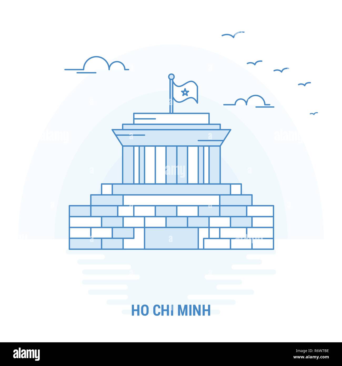 HO CHI MINH Landmark blu. Background creativo e modello di poster Illustrazione Vettoriale