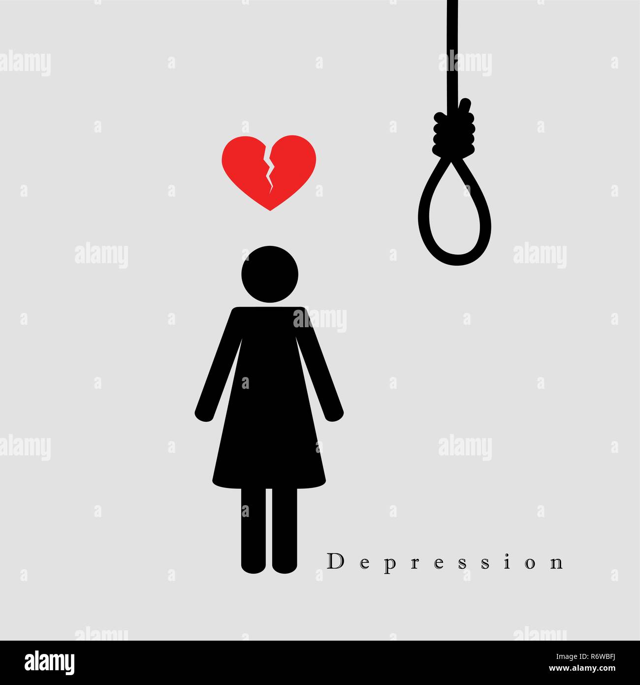Il suicidio donna depressivo si blocca se stessa al pittogramma di corda illustrazione vettoriale EPS10 Illustrazione Vettoriale