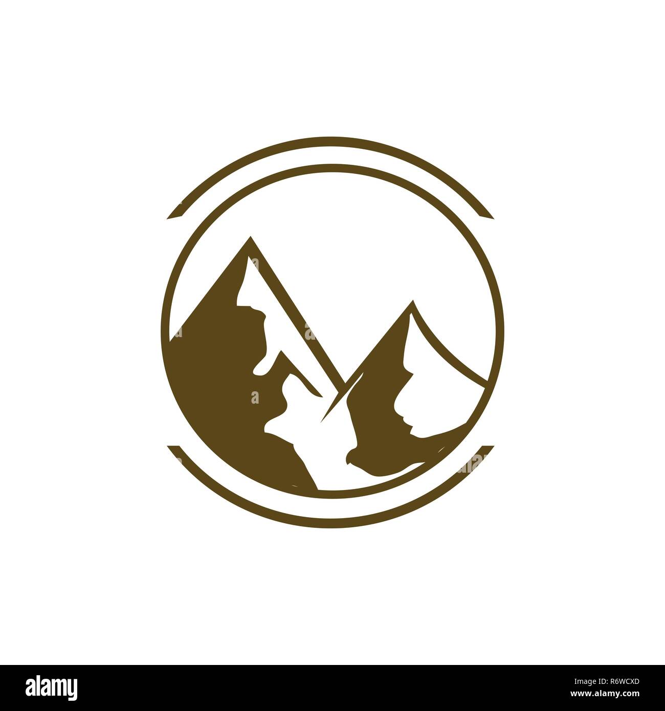 Il logo di montagna design, disegnati icona grafica delle cime delle montagne per design. Summer Camp Illustrazione Vettoriale