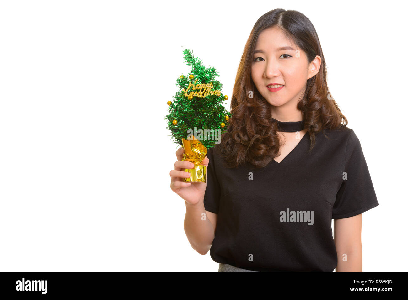 Giovani asiatici felice imprenditrice holding felice anno nuovo albero Foto Stock