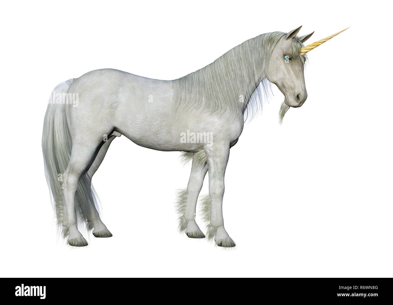 3D Rendering Favola Unicorno bianco su bianco Foto Stock