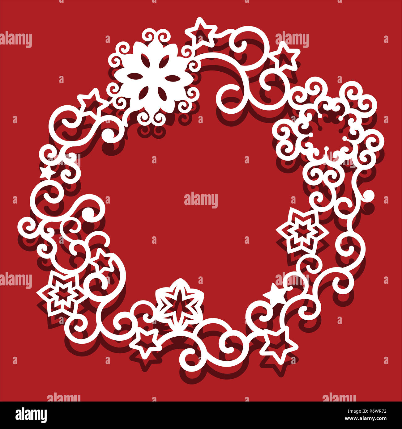 I fiocchi di neve e stelle battenti in forma di cerchio. Monocromatico ornamentali semplice modello di natale Foto Stock