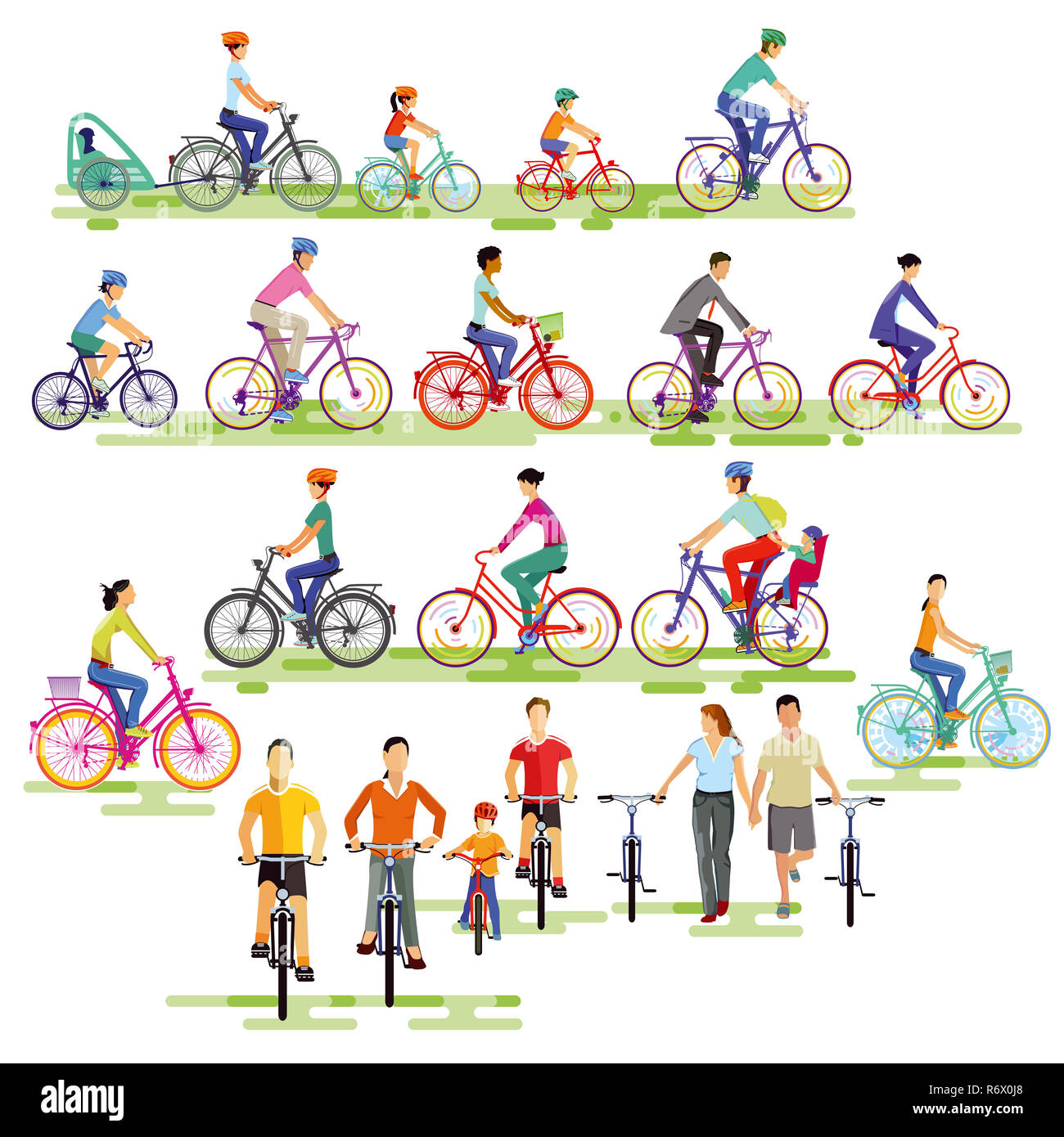 Grande gruppo di ciclisti, illustrazione Foto Stock