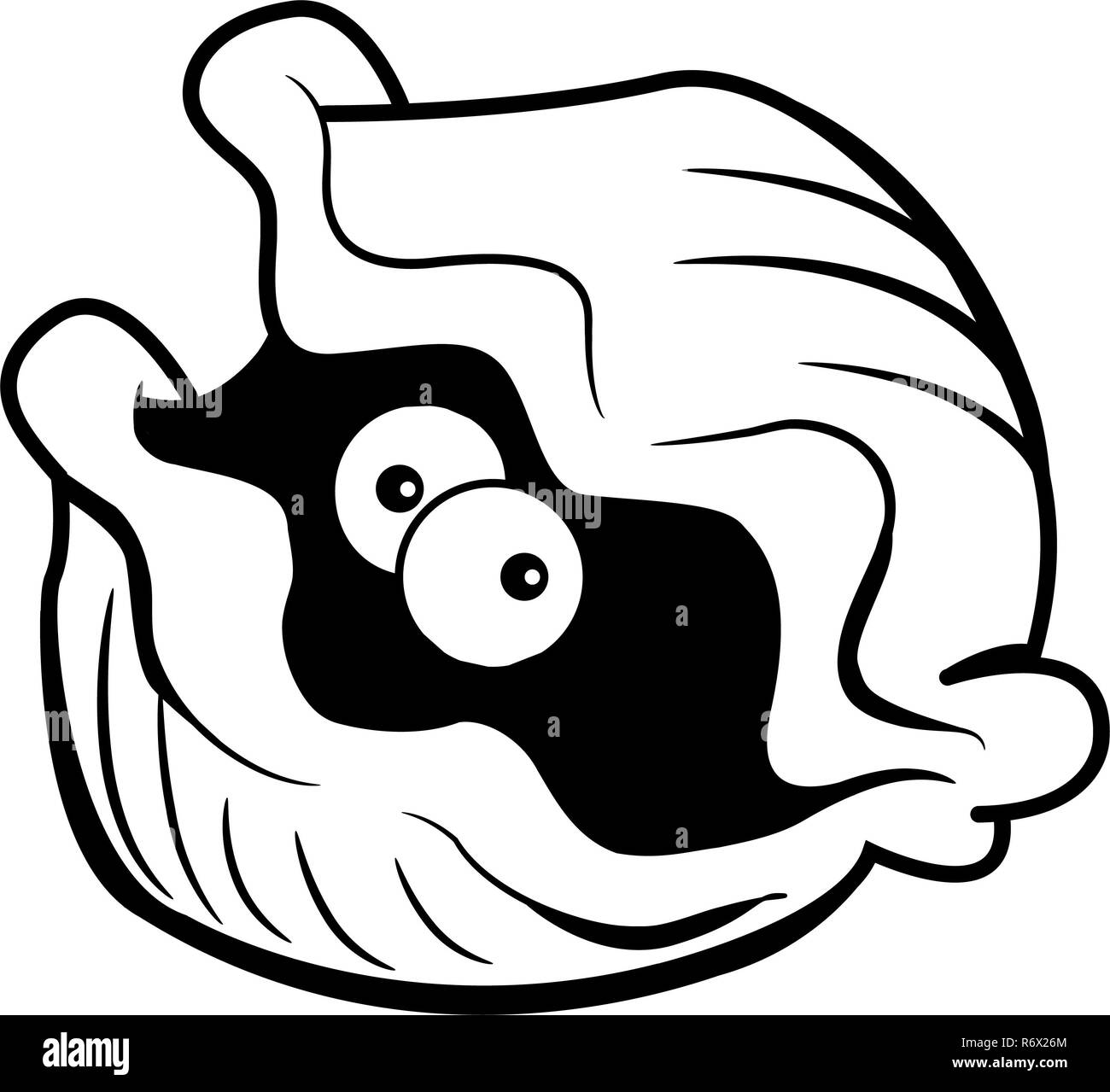 Bianco e nero illustrazione di un clam con grandi occhi. Foto Stock