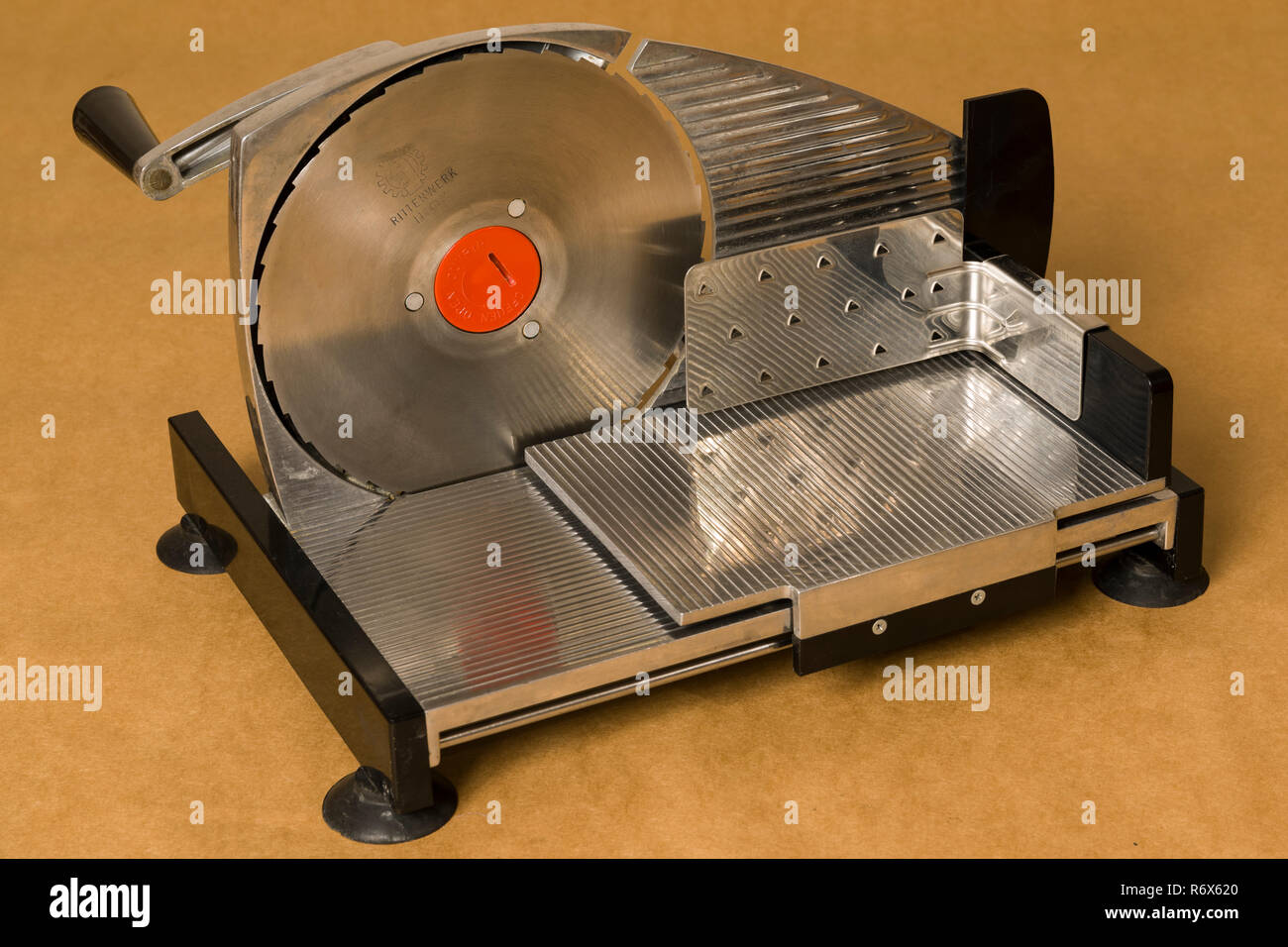 Vintage NilsJohan manovella affettatrice close up Foto Stock