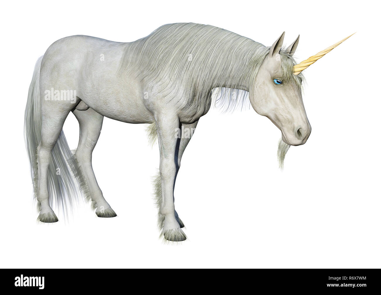 3D Rendering Favola Unicorno bianco su bianco Foto Stock