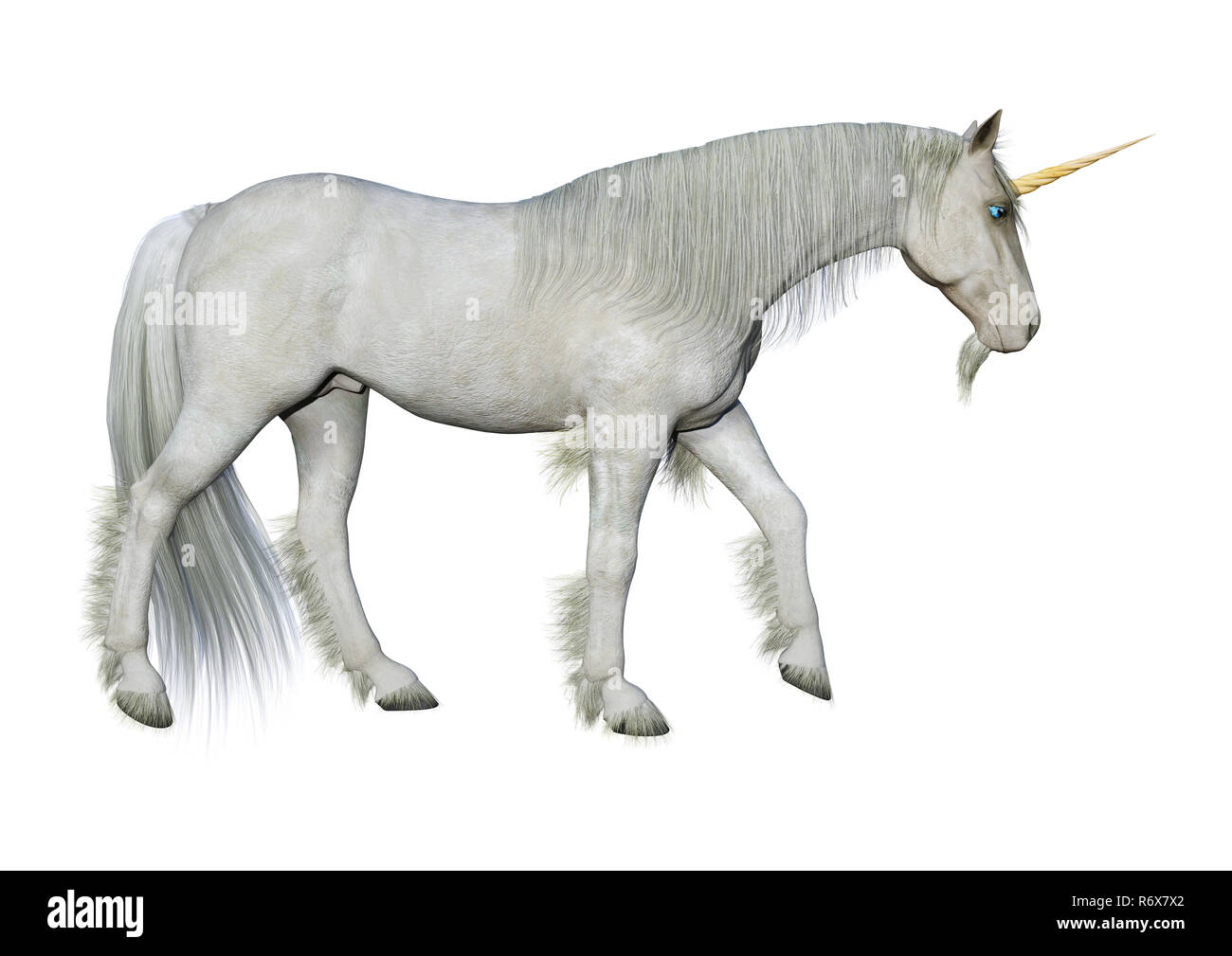 3D Rendering Favola Unicorno bianco su bianco Foto Stock