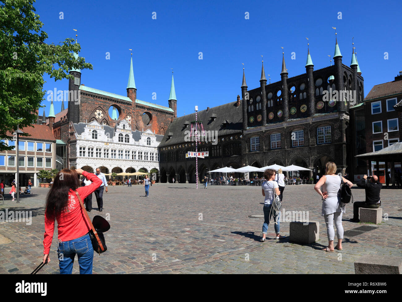 Municipio e Piazza del mercato, Lubecca, Lubecca, Schleswig-Holstein, Germania, Europa Foto Stock