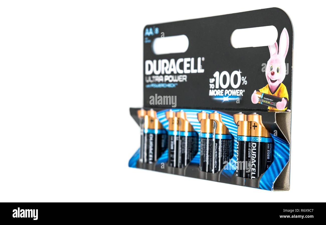 Pack di otto Duracell batterie di tipo AA. Foto Stock