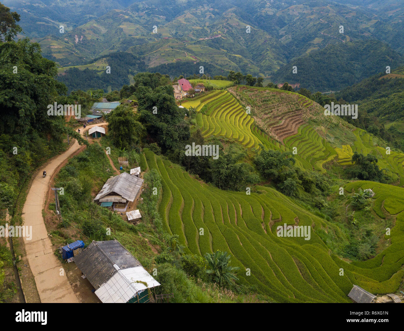 Vista aerea del Vietnam paesaggi. I campi di riso a terrazze di Um Cang Chai, YenBai. Royalty libero di alta qualità immagine immagine terrazza campi di riso Foto Stock