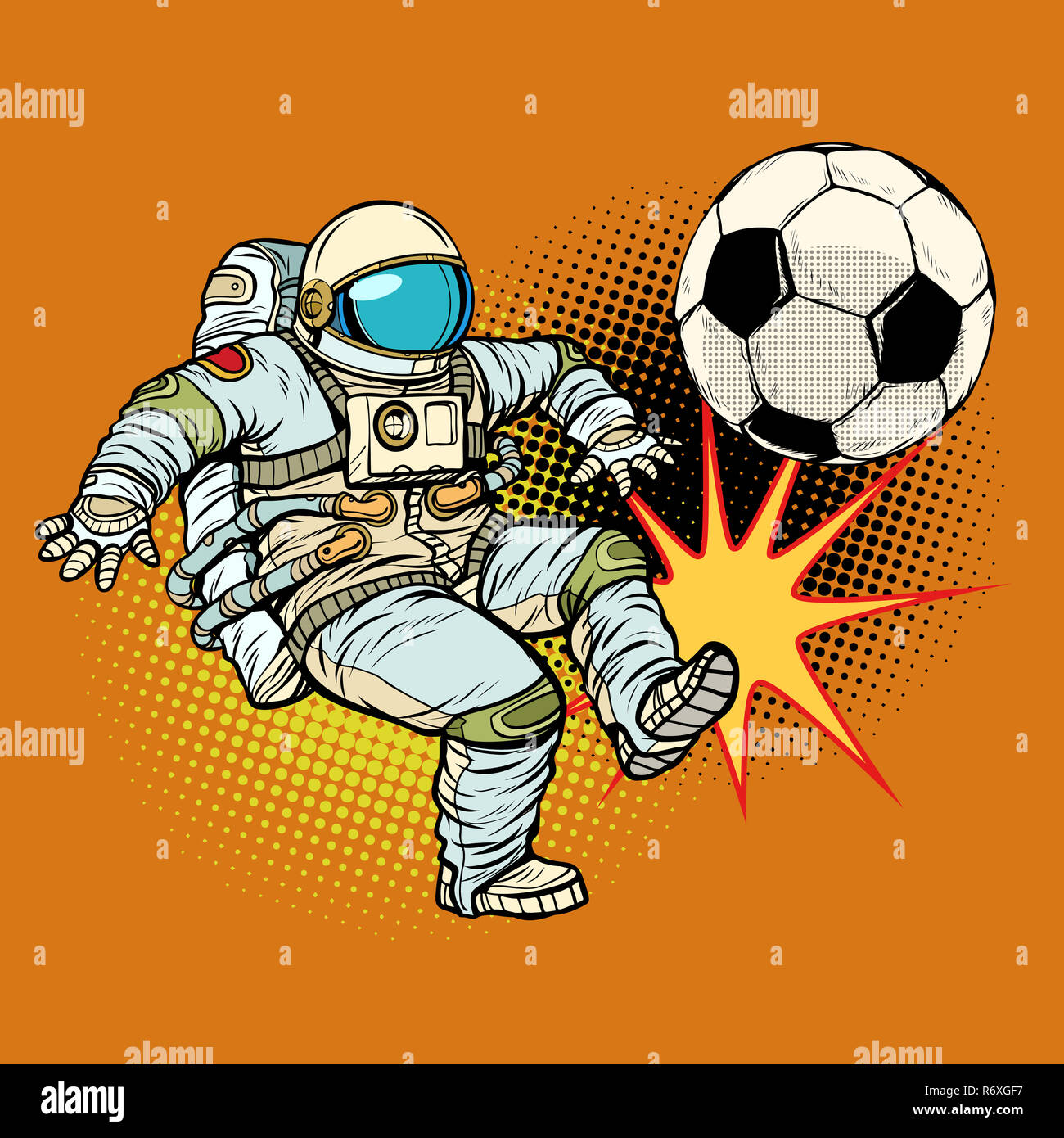 Astronauta giocando a calcio. Sport calcio Foto Stock