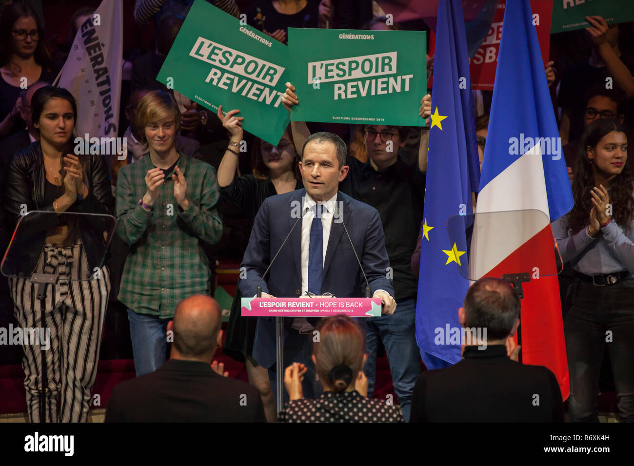 Parigi : Benoît Hamon a lancé sa campagne pour les élections européennes, à la Tête d'une "alleanza citoyenne' Foto Stock
