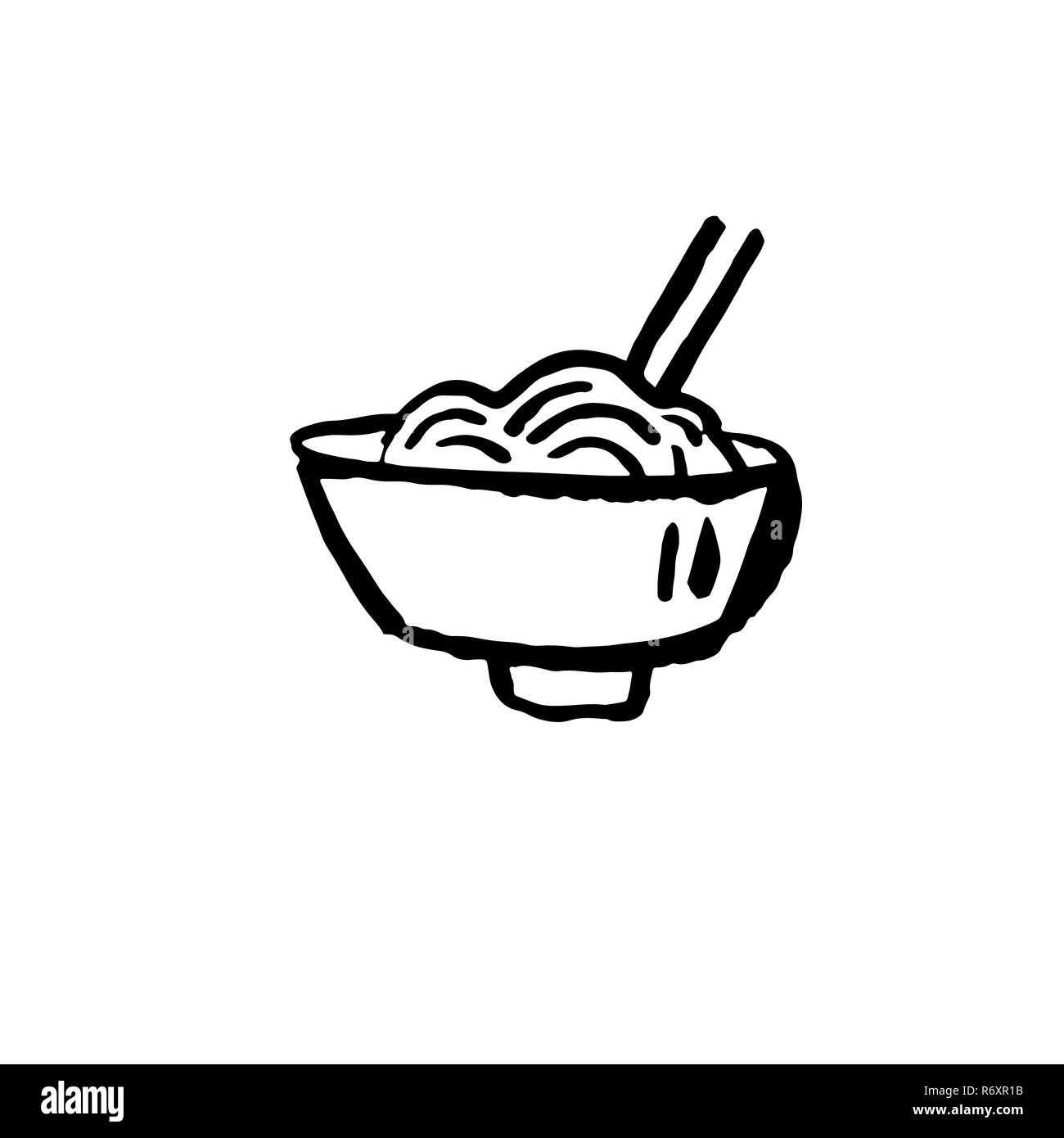 Tagliatelle icona. Ggrunge spazzola di inchiostro illustrazione vettoriale. Cibo illustrazione piana. Illustrazione Vettoriale