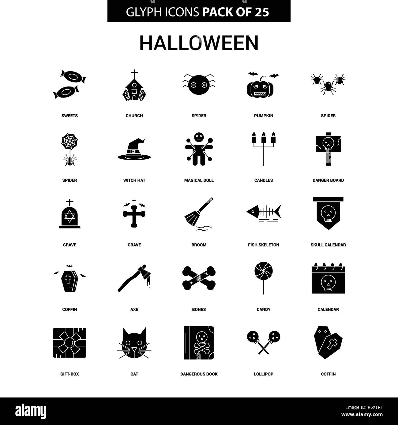 Halloween vettore Glyph icona impostare Illustrazione Vettoriale