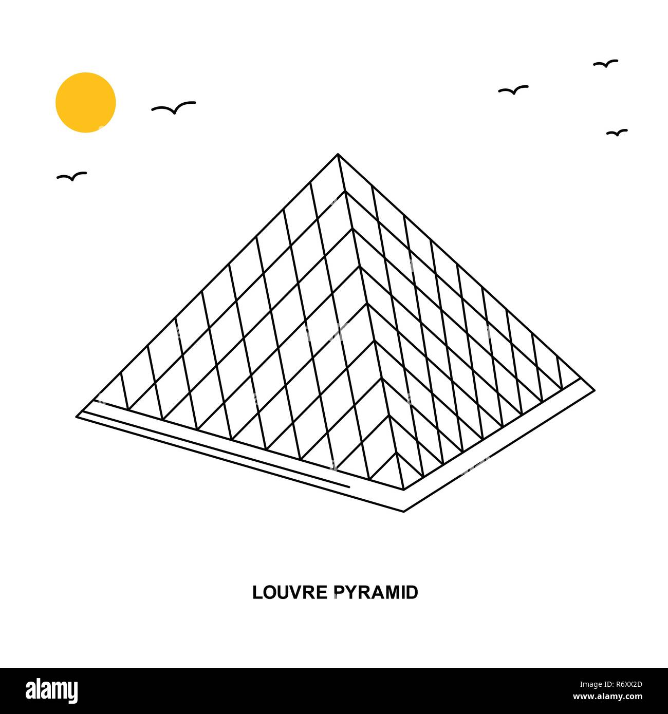 La piramide del Louvre monumento. Viaggi nel mondo naturale sfondo illustrazione in stile linea Illustrazione Vettoriale