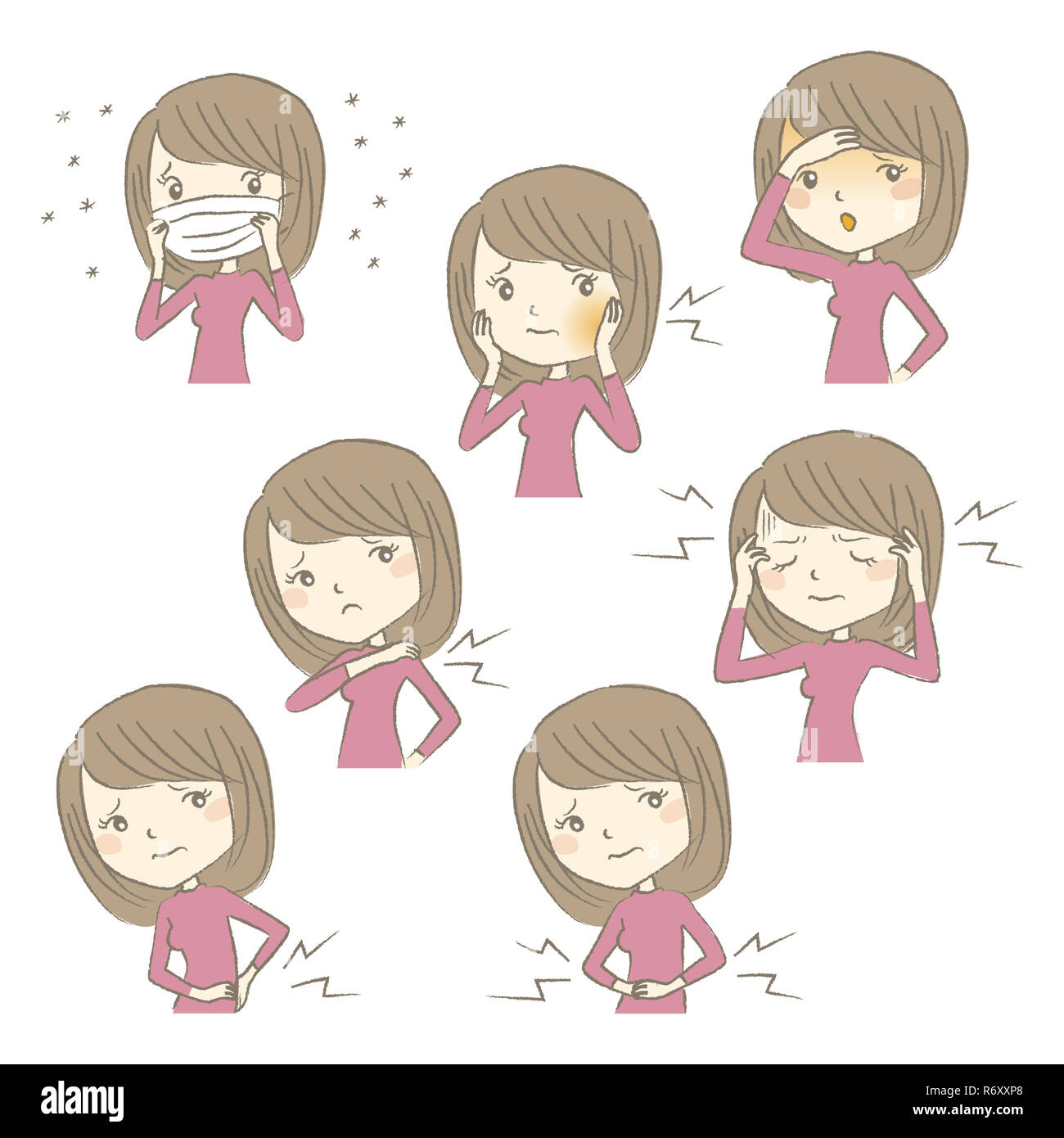 Sintomi di malattia illustrazione impostato Foto Stock