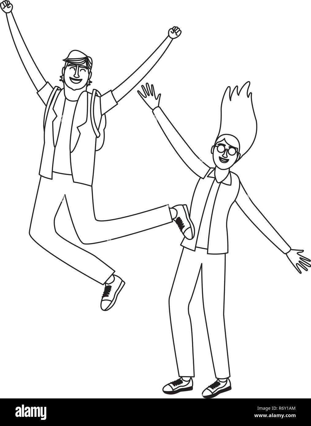 Happy amici matura in bianco e nero in bianco e nero Illustrazione Vettoriale