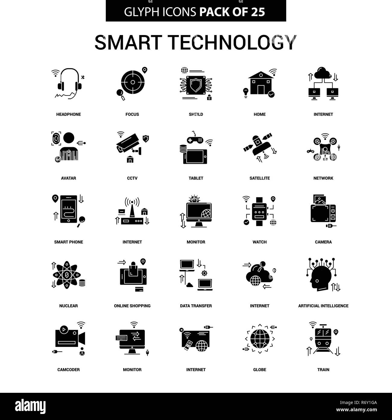 La tecnologia Smart vettore Glyph icona impostare Illustrazione Vettoriale