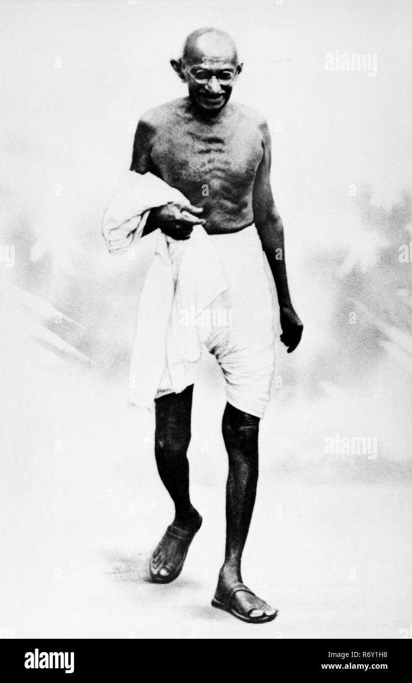 Mahatma Gandhi ritratto nudo petto, India, 1930, vecchio vintage 1900 immagine Foto Stock