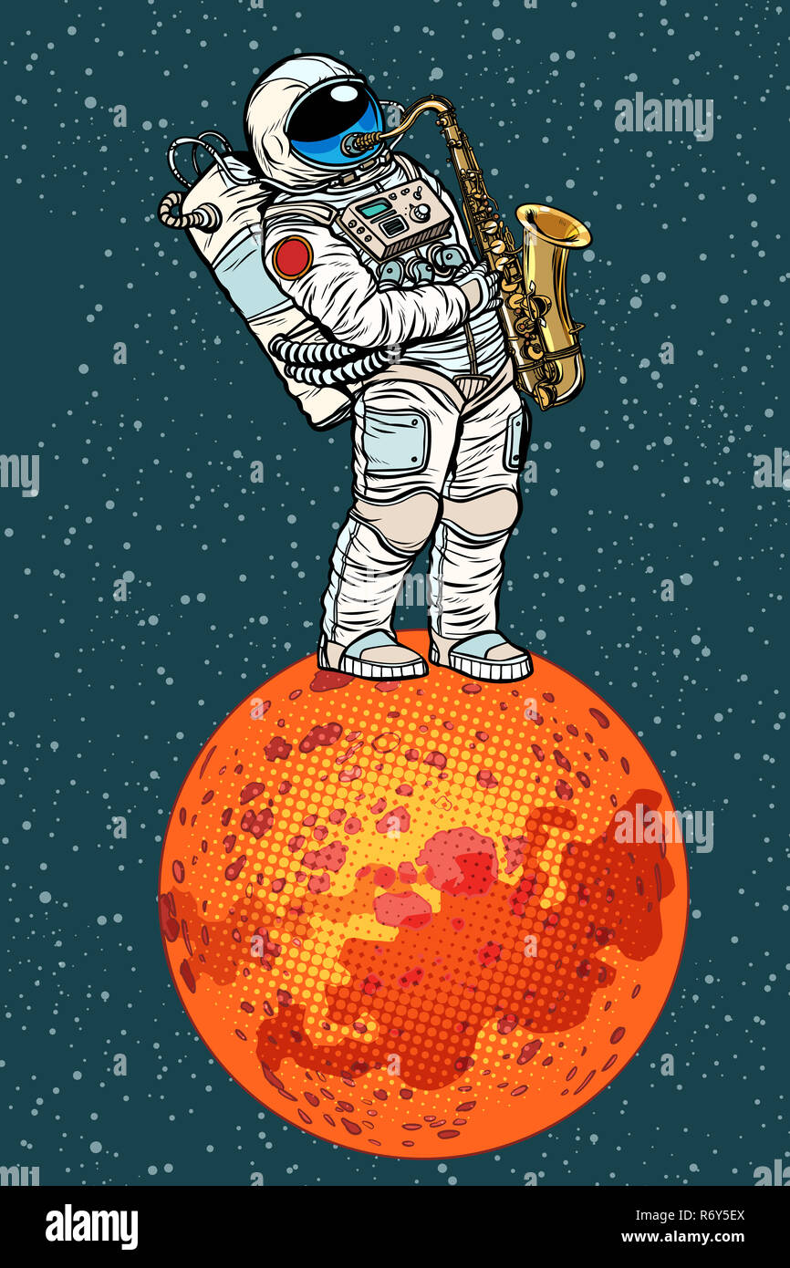 Astronauta suona il sassofono su Marte Foto Stock