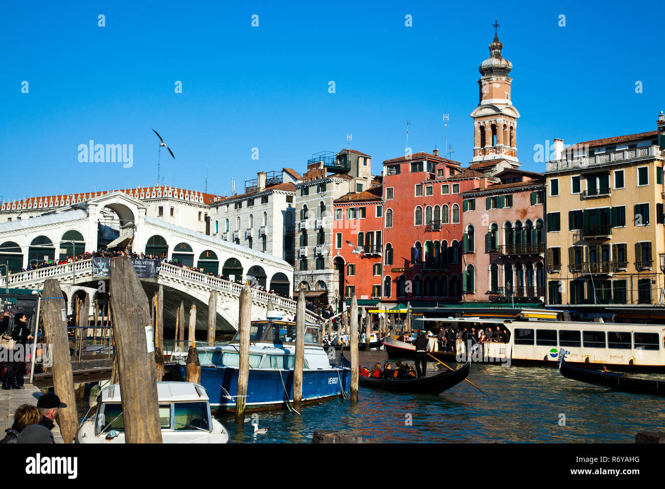 Il Ponte di Rialto e il Canal Grande a Venezia in Italia. Foto Stock