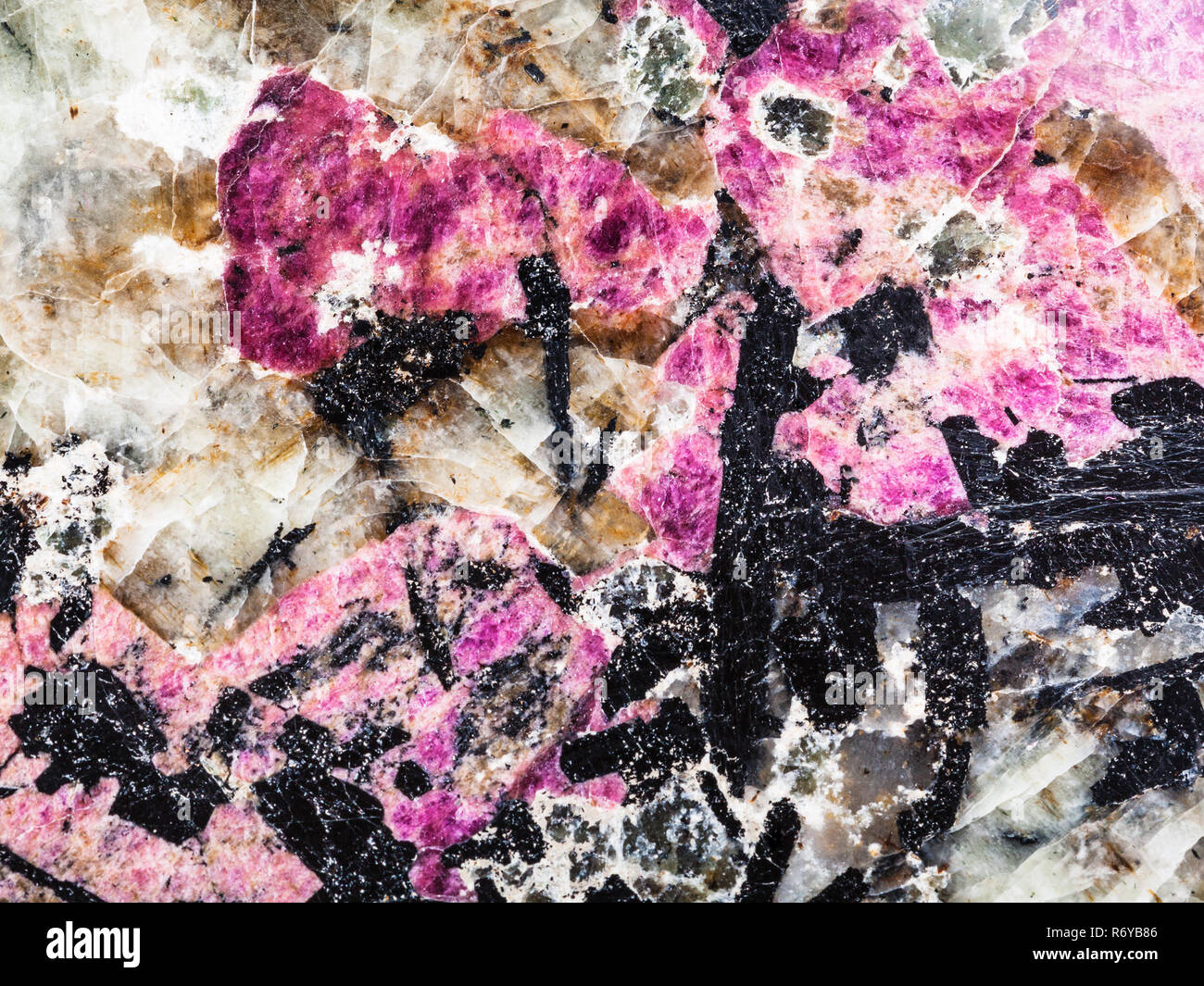 Sfondo naturale da eudialyte e aegirine Foto Stock
