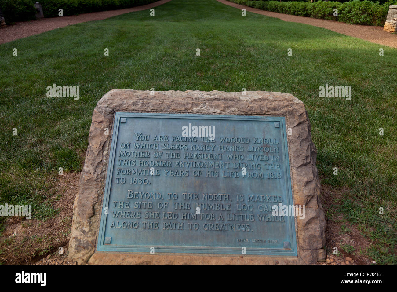 Lincoln Boyhood National Memorial targa per il Allee Foto Stock