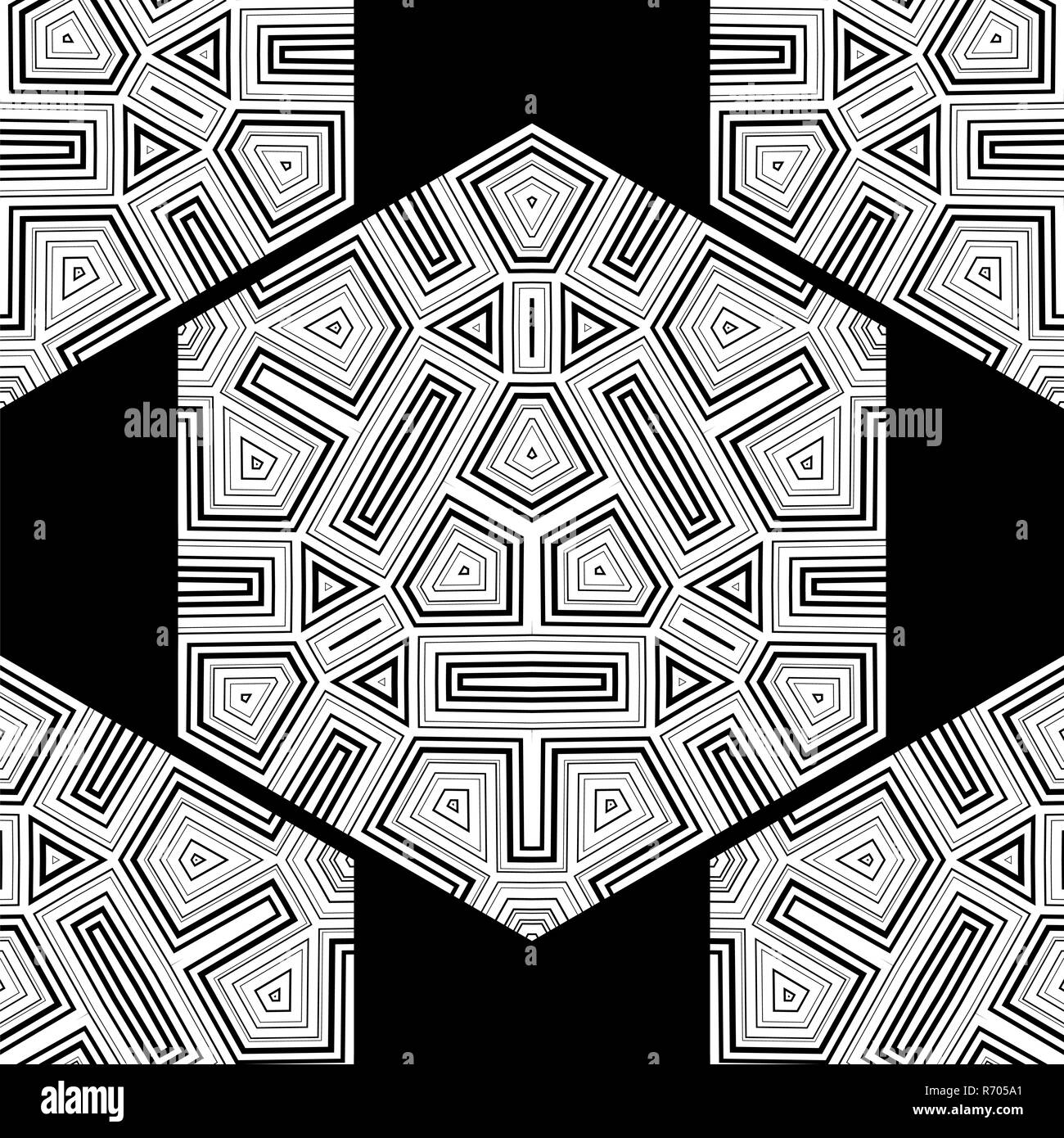 Chiave esagonale testa Seamless Pattern su sfondo nero Foto Stock